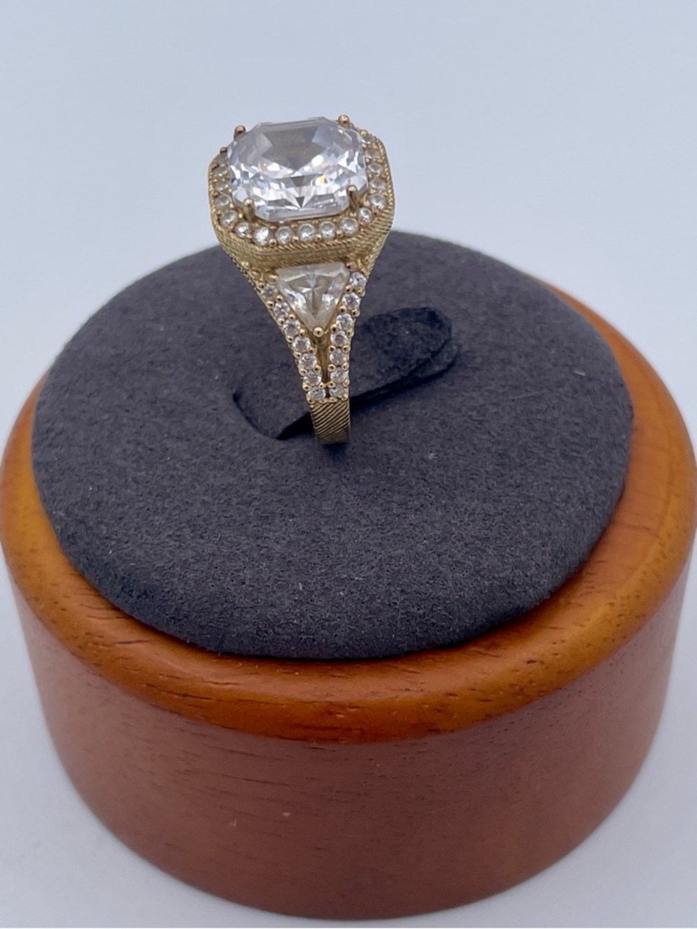 Judith Ripka CZ Halo Ring 14K Gold Clad Sterling Silver 925 Cushion Cut Halo - Picture 9 of 9